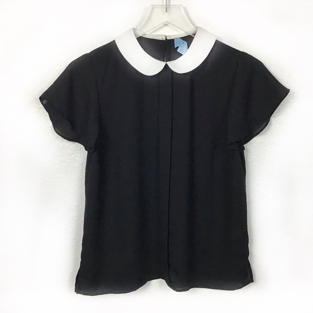 CeCe Black Short Sleeve Top w/White Collar Size XS